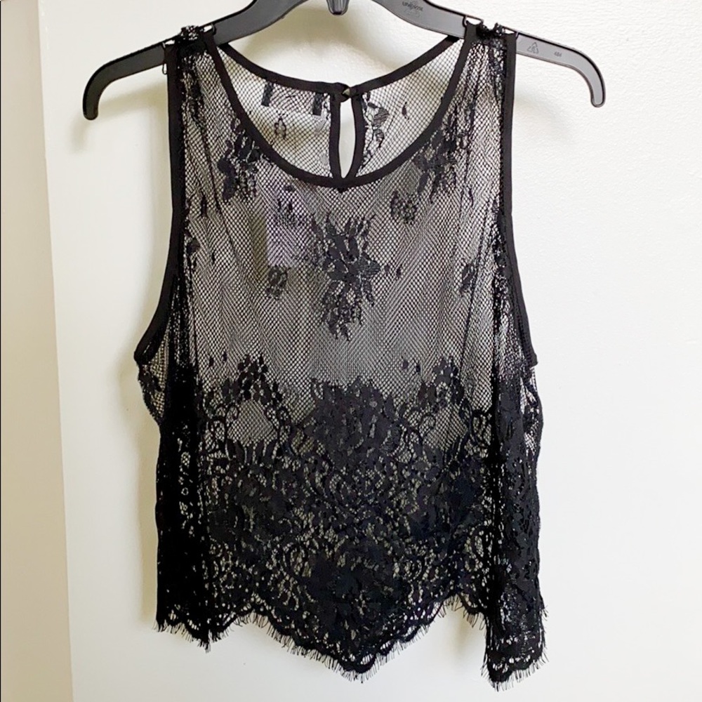 Astr Black Lace Crop Tank